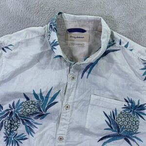 Tommy Bahama Hawaiian Shirt Mens Large White Pineapples Print Island Modern‎ Fit